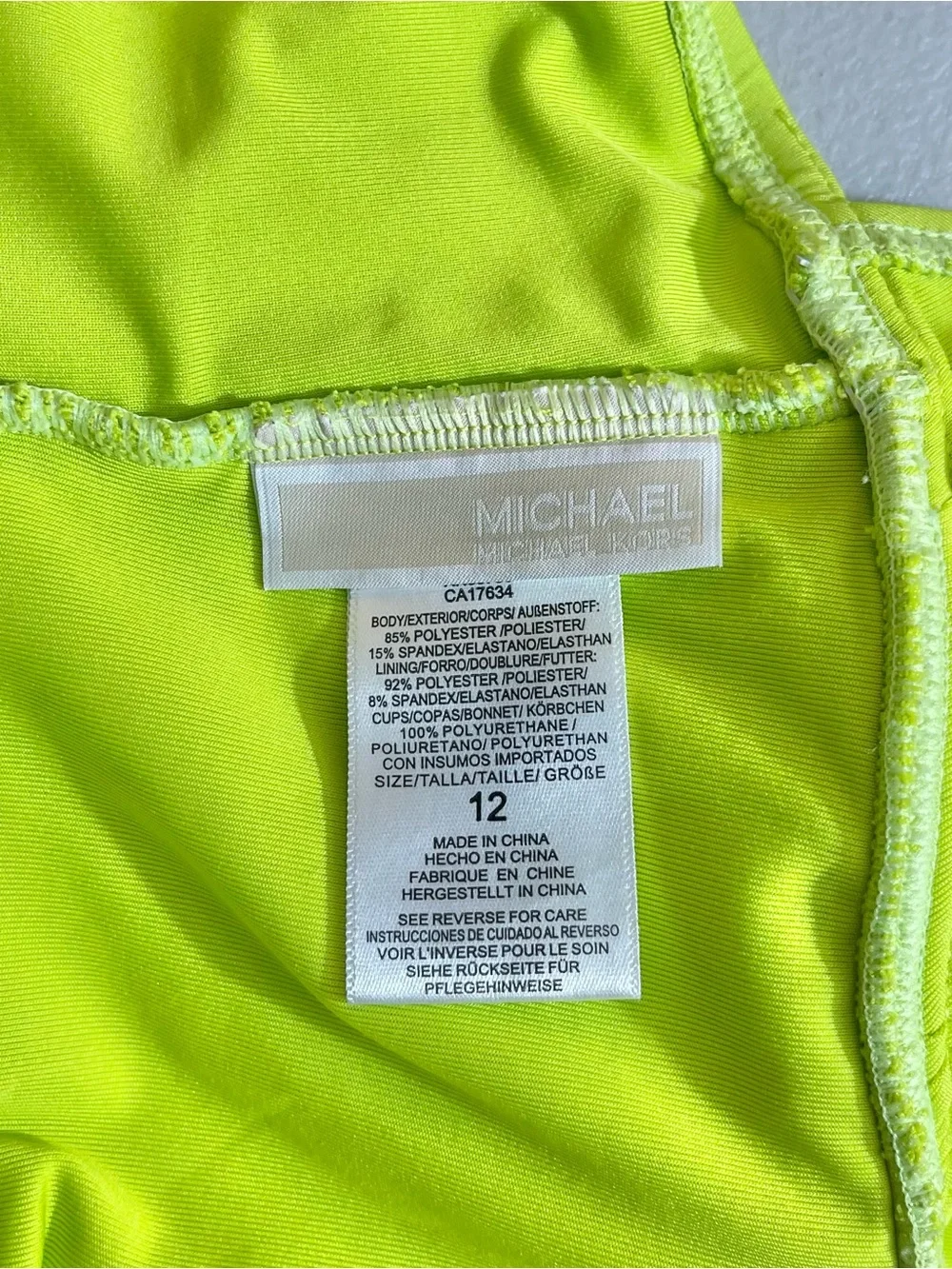Michael Michael Kors Neon Lime One-Piece Swimsuit Front Ring Detail Women 12 - Picture 3 of 7